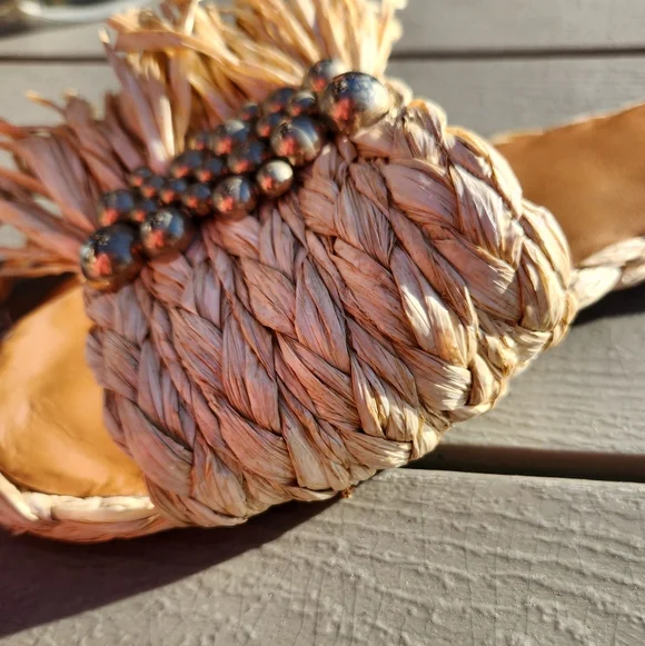 Clergerie Paris Raffia Fringd Slide Silver Sandals Sz EU 40 US 9 - Picture 6 of 8